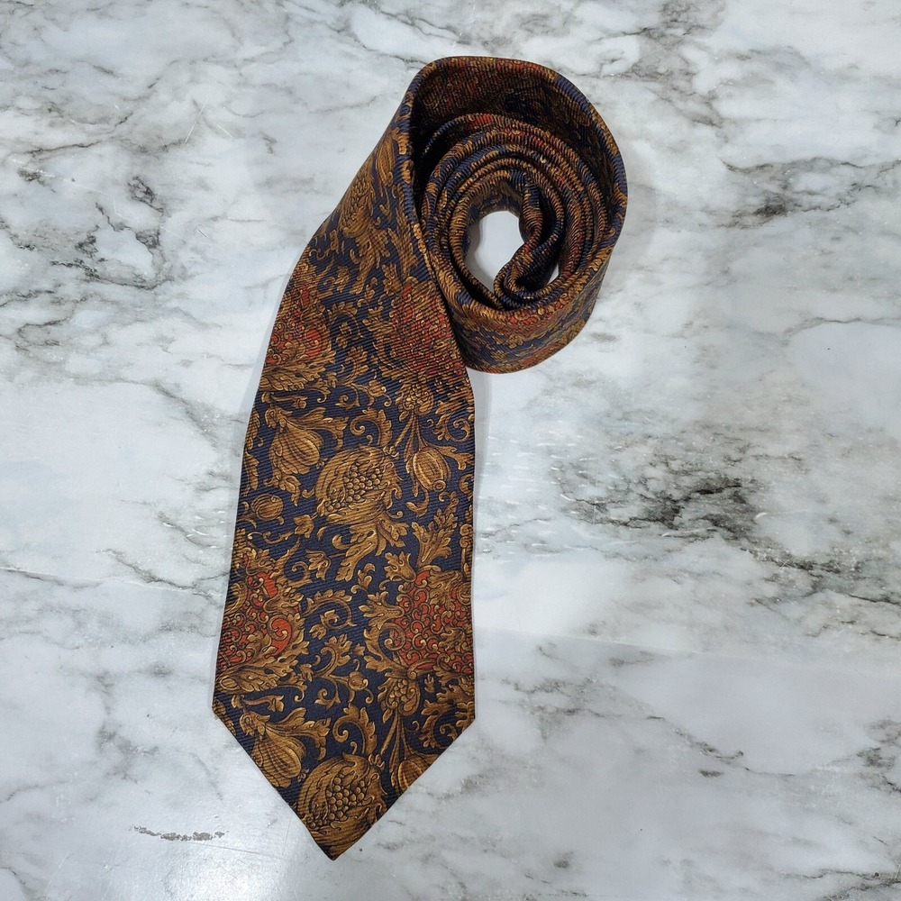 Coach Men's Blue Gold Floral One Size 100% Silk Designer Necktie Formal Wear - Picture 5 of 9